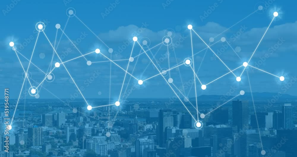 Animation of network of connections over cityscape Animation of network of connections over cityscape