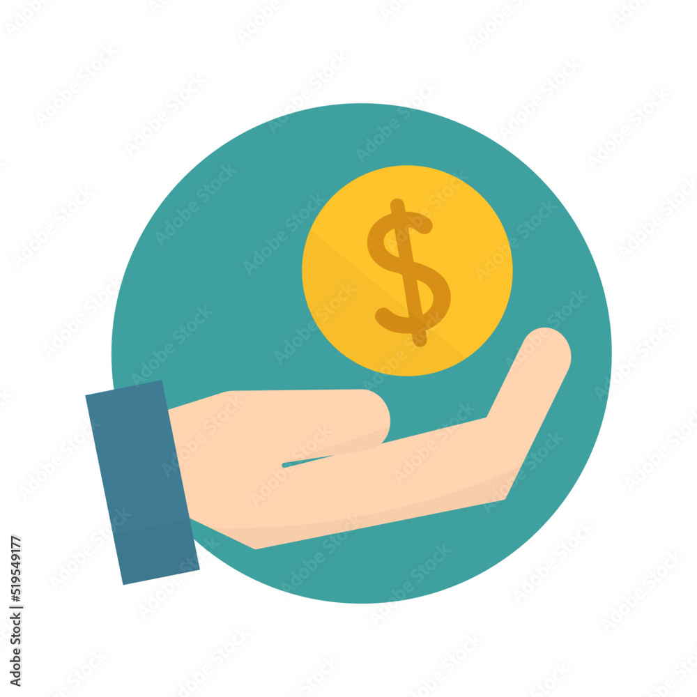 Modern dollar coin and hand icon. Symbol of salary, investment and saving. Vector. Modern dollar coin and hand icon. Symbol of salary, investment and saving. Vector.