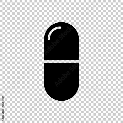Medical capsule silhouette icon isolated on transparent background. Vector.