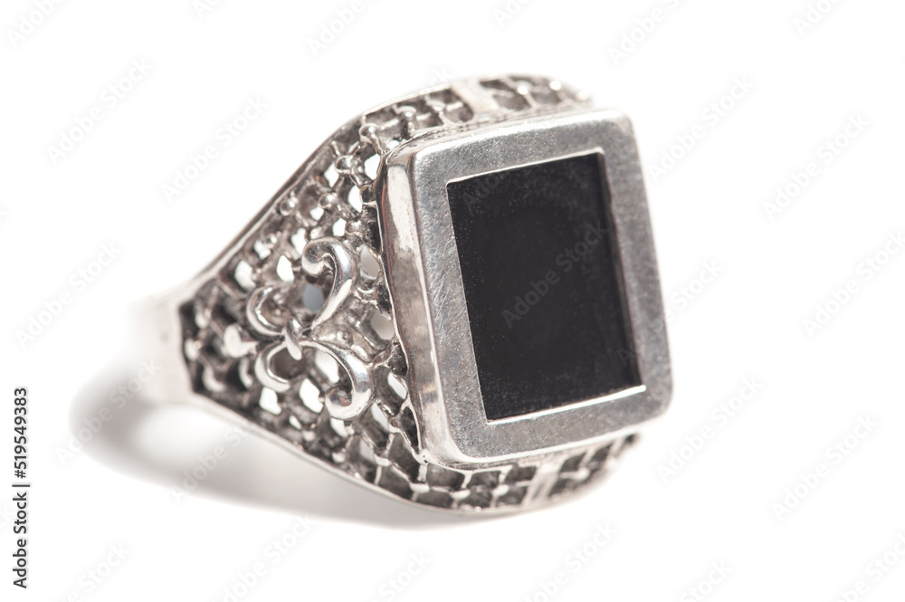silver ring with a precious stone isolated on a white background silver ring with a precious stone isolated on a white background