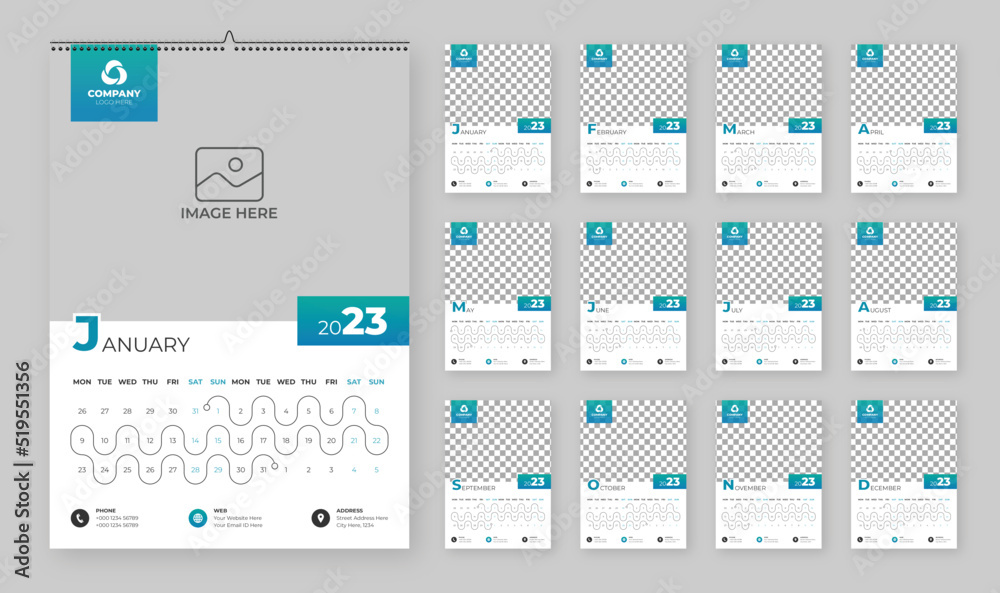 Calendar 2023 Template, Wall Calendar 2023 Vector Calendar 2023 Template, Wall Calendar 2023 Vector