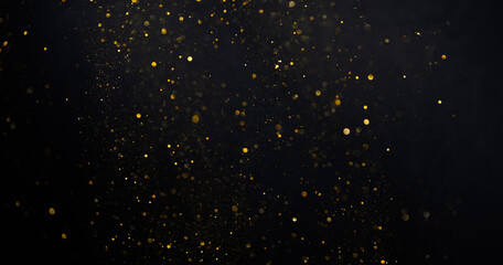 Gold glitter shimmer dust shiny lights particles dark abstract background