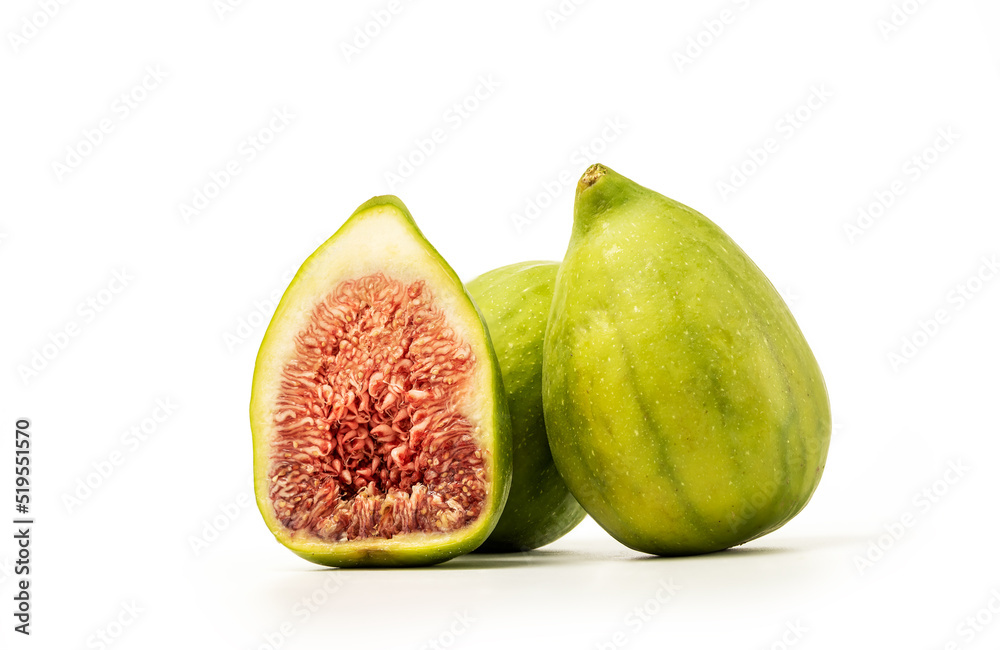 Ripe green figs on white background, clipping path included Ripe green figs on white background, clipping path included