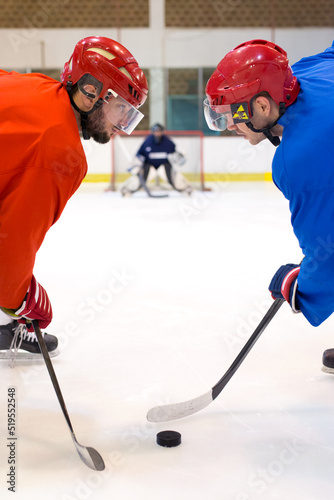 Photography Ice hockey players playing ice hockey in the ice rink in winter