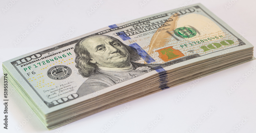 Pile of 100 dollar banknotes on white background Pile of 100 dollar banknotes on white background