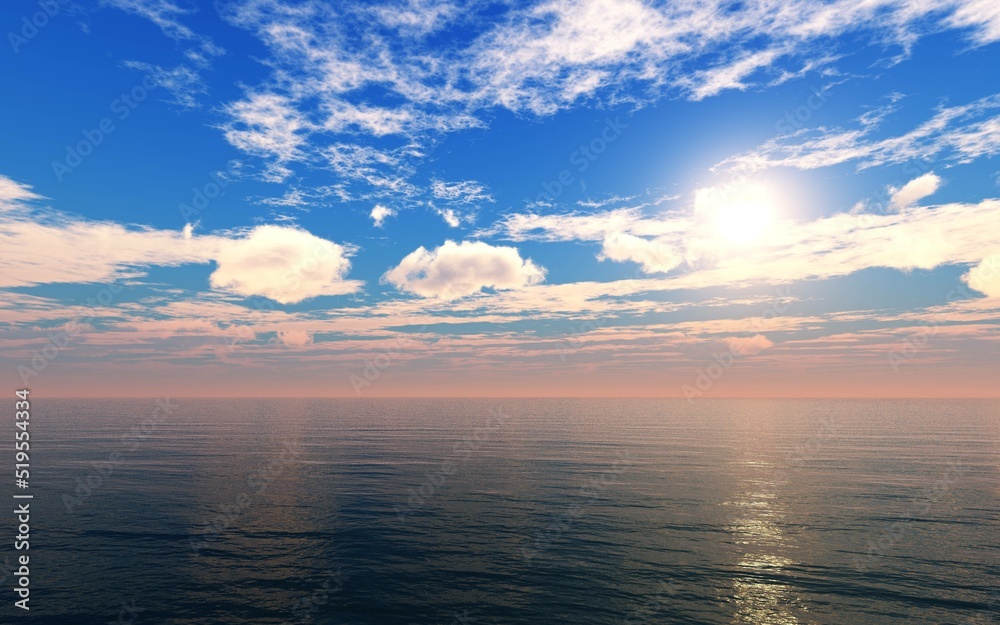Simple seascape, sea sunset, 3d rendering