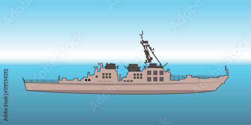 silhouette of a battleship Navy guided missile destroyer. US Navy Arleigh Burke-class Flight II guided missile destroyer. Vector image for illustrations and infographics.
