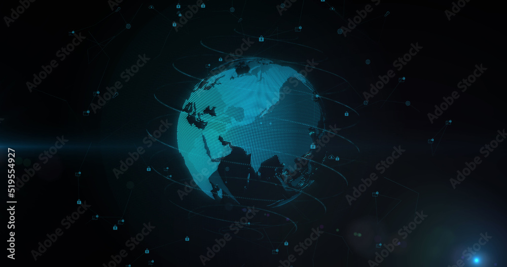 Fototapeta premium Image of network of connections over globe on black background