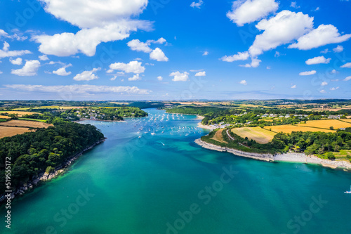 Helford River and boats aerial shot
