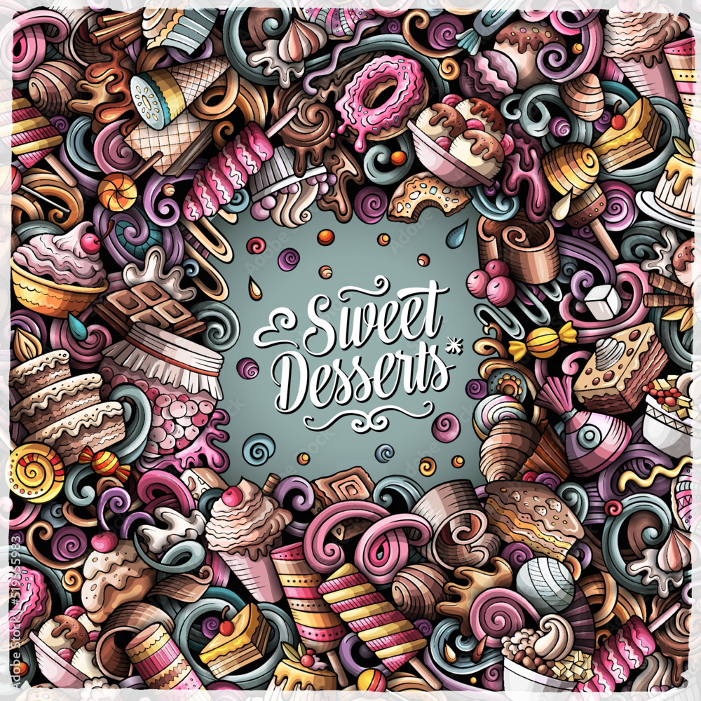 Sweet food cartoon vector doodles frame.