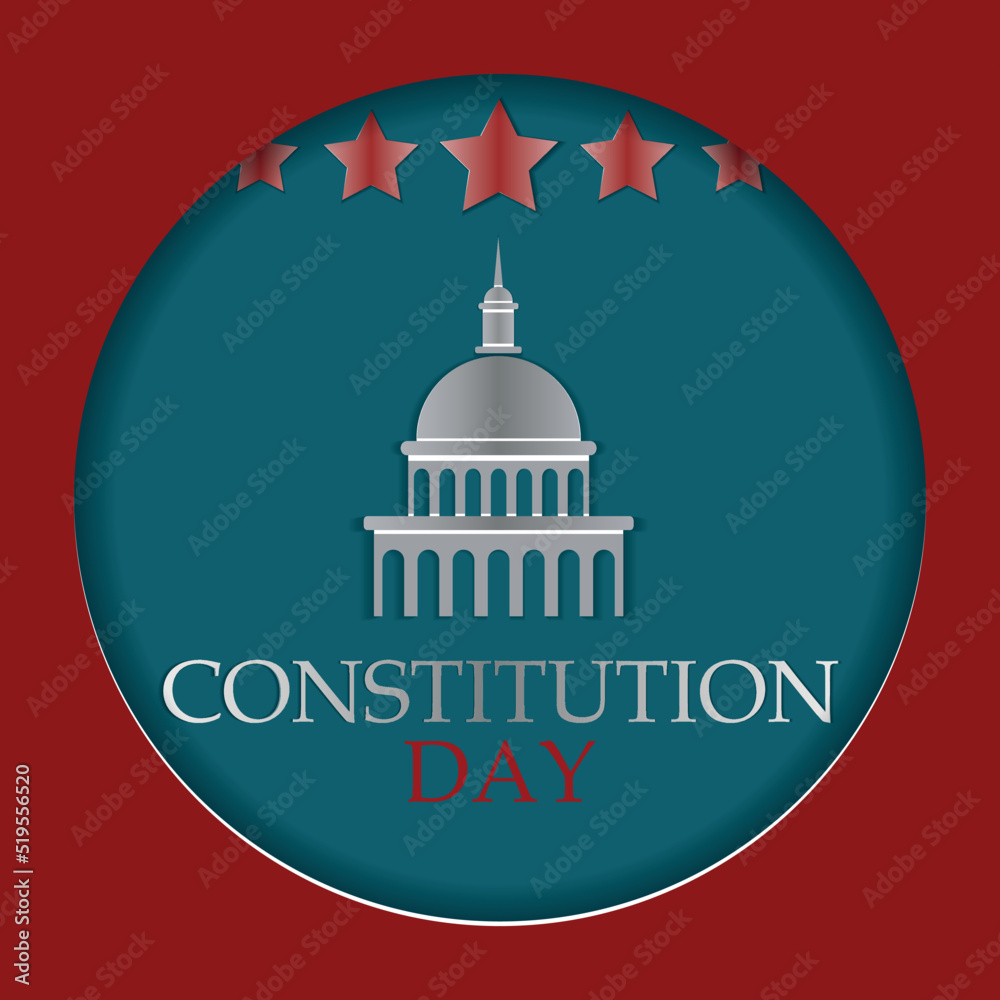 papercut postcard. constitution day. in a round frame