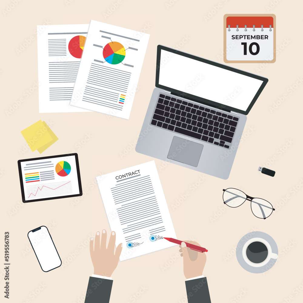 business person analyzing figures and signing contract business person analyzing figures and signing contract
