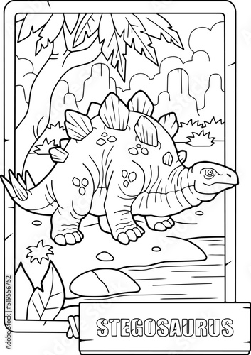 prehistoric dinosaur stegosaurus, coloring book for children, outline illustration