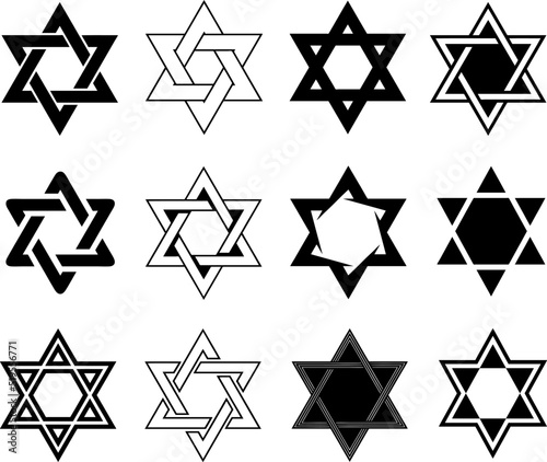Set of different Star of David illustrations isolated on white