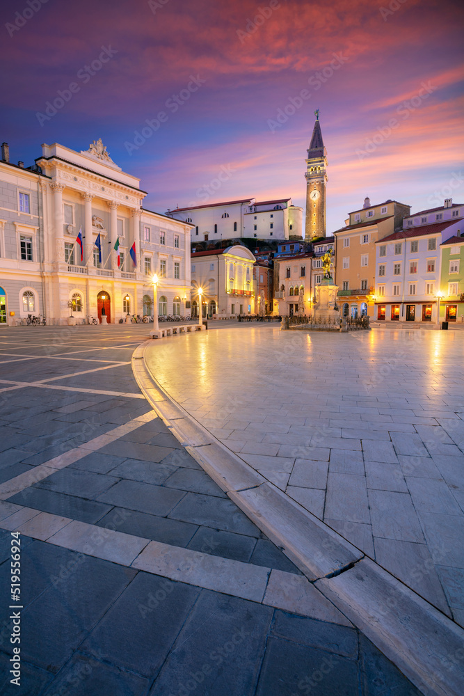 Piran, Slovenia. Cityscape image of beautiful Piran, Slovenia at spring sunrise.