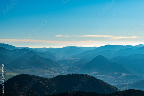 Fototapeta Naklejka Na Ścianę i Meble -  Ruzomberok town with hills around from Velky Choc hill summit in Slovakia