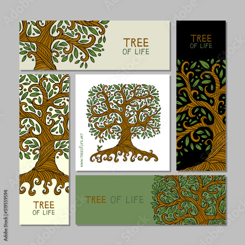Vintage tree of life with roots, concept art for your business. Creative idea...