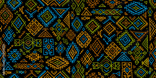 Tribal decorative background. Ethnic seamless pattern. Aztec geometric backdrop. Native american ornament. Vector illustration