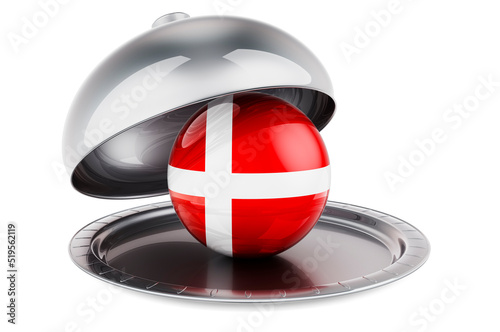 Restaurant cloche with Danish flag. 3D rendering