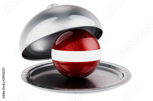 Restaurant cloche with Latvian flag. 3D rendering