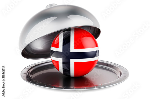 Restaurant cloche with Norwegian flag. 3D rendering