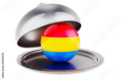 Restaurant cloche with pansexual flag. 3D rendering