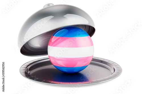 Restaurant cloche with transgender flag. 3D rendering