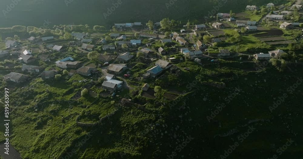 Aerial shot of small, agricultural village on the countryside of Georgia. Aerial shot of small, agricultural village on the countryside of Georgia.