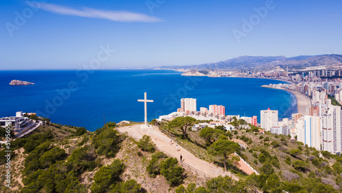 Aerial view of the Mirador de la Cruz in Benidorm with the sea in the background, on the Costa Blanca of Spain