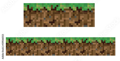 Pixel miner style earth background. Game land perfectly pixelated horizontal background concept. Vector illustration