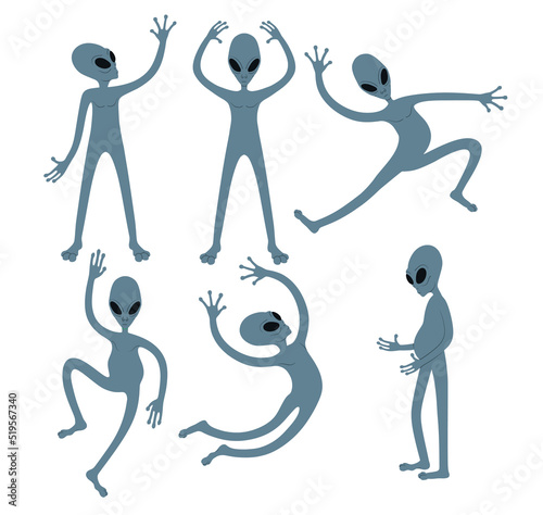 Set of funny cartoon alien character isolated on white background. 
