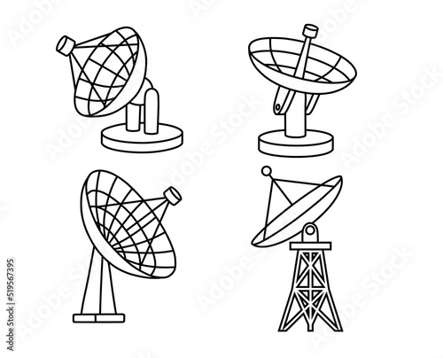 set of Satellite dish icon in outline style on a white background.