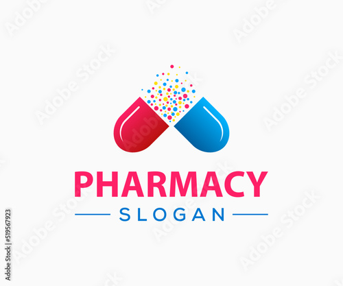 Medicine Logo Template. Pharmaceutical capsule medicine logo. Pharmacy Logo Template