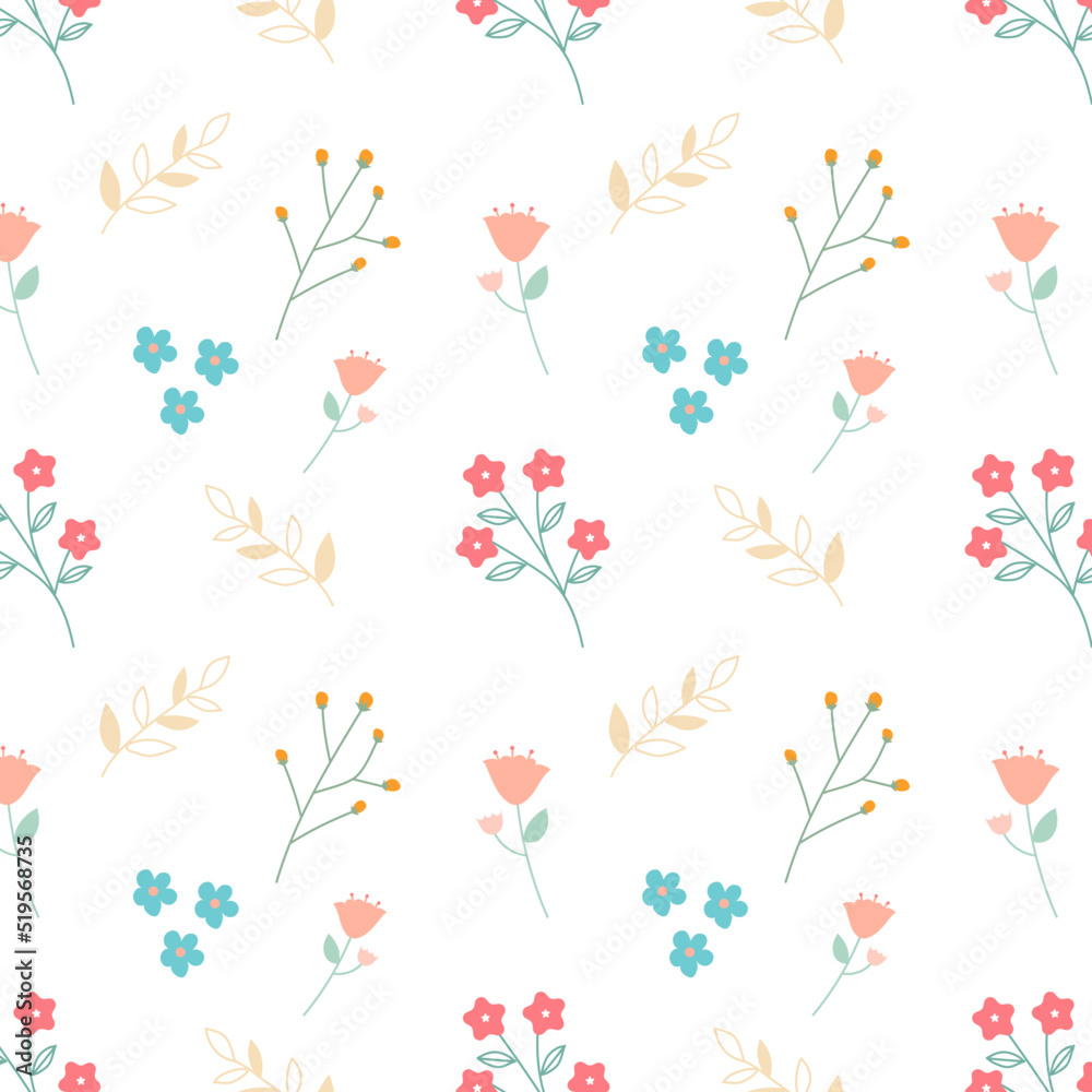 children's pattern in summer style with colorful flowers, for linen, vector illustration	
