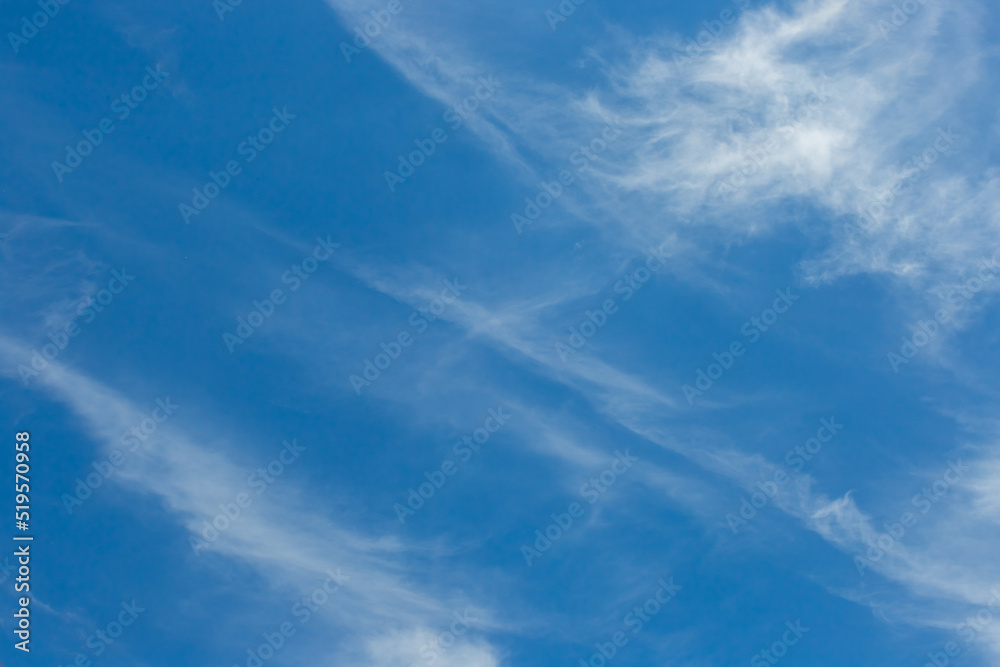 Cirrus Cumulus White Clouds Blue Sky Background Nature Wind Weather Atmosphere Air - obrazy, fototapety, plakaty 