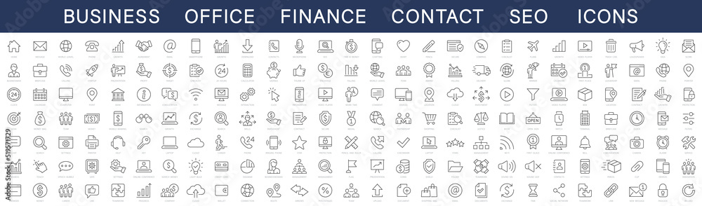 Thin line icons big set. Business Office Finance Marketing Shopping SEO Contact editable stroke icons. Business icons. Vector illustration