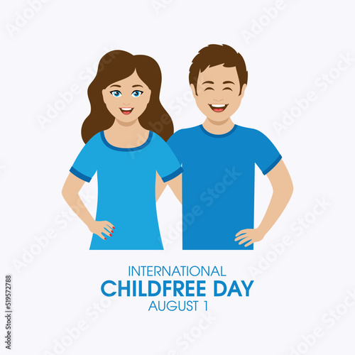 International Childfree Day vector. Happy young childfree couple icon vector. Cheerful childless man and woman couple in love drawing. August 1. Important day
