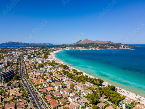 Alcudia Beach from Drone, Mallorca, Spain Aerial Photos