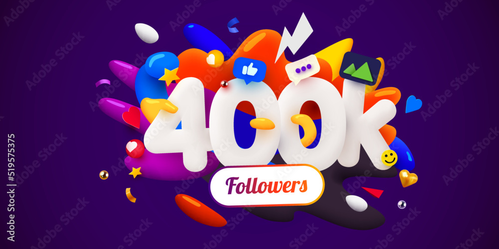 Naklejka premium 400k or 400000 followers thank you. Social Network friends, followers, Web user. Thank you celebrate of subscribers or followers and likes.