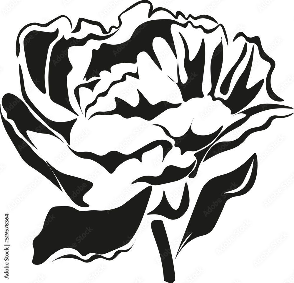 Fototapeta premium Black and White Cartoon Illustration Vector of a Flower on a Stem