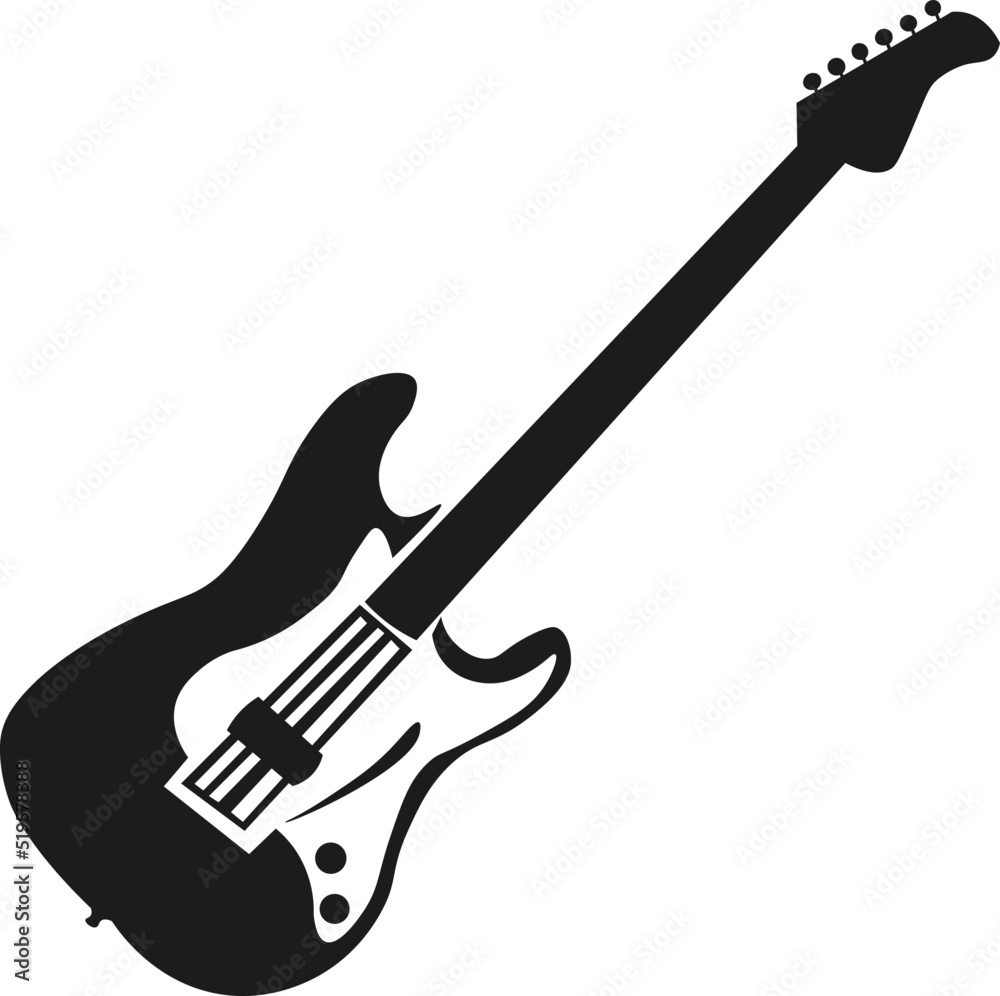Black and White Cartoon Illustration Vector of an Electric Guitar Black and White Cartoon Illustration Vector of an Electric Guitar