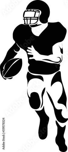Black and White Cartoon Illustration Vector of a Football Player Running with the Ball