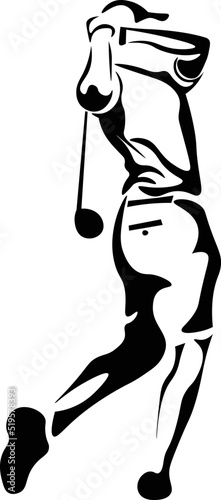 Black and White Cartoon Illustration Vector of a Golfer Swinging a Golf Club