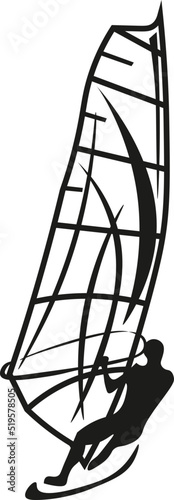 Black and White Cartoon Illustration Vector of a Person Windsurfing
