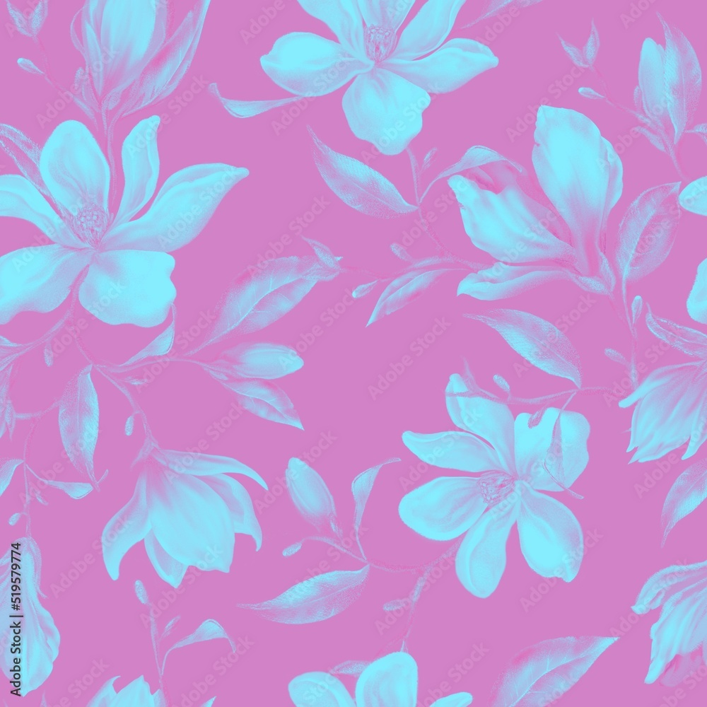 Beautiful  magnolia flowers abstract  bright  pastel colors seamless pattern for fashion fabric design 