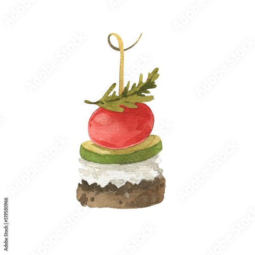 Canape. Watercolor illustration. Isolated object on a white background. Hand-drawn illustration.
