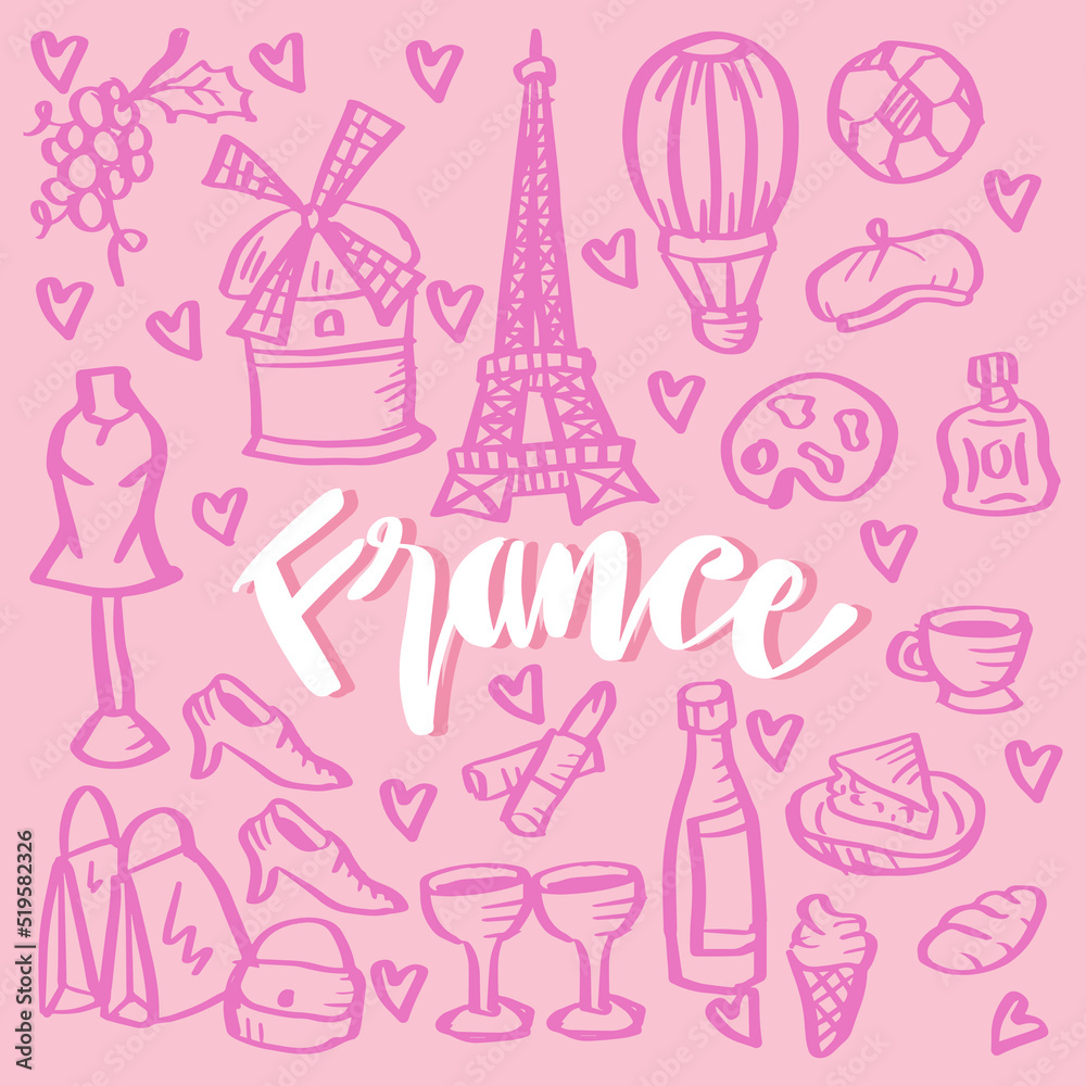 Cartoon cute doodles hand drawn France Cartoon cute doodles hand drawn France