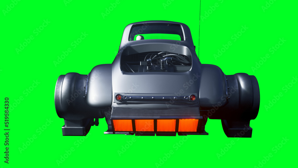 Fototapeta premium Futuristic flying car. Green screen isolate. 3d rendering.