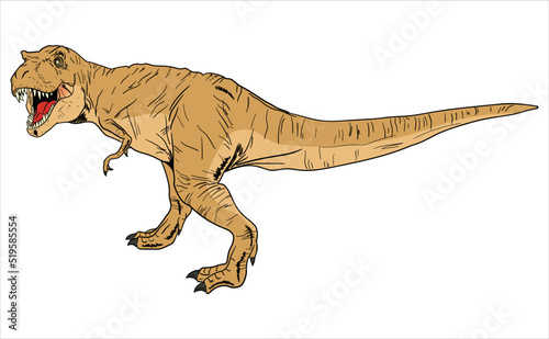 Tyrannosaurs Rex or T-Rex, Dinosaurs prehistoric creature. Line art illustration suitable for element, children coloring book etc.	