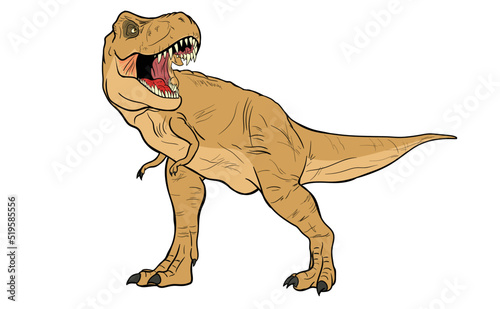 Tyrannosaurs Rex or T-Rex, Dinosaurs prehistoric creature. Line art illustration suitable for element, children coloring book etc.	 photo